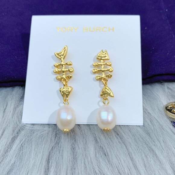 Tory Burch Jewelry - TORY BURCH Faux Pearl Fish Bone Drop Earrings